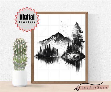 Hand-drawn Pencil Landscape Art: Stunning Mountain View With Lake ...