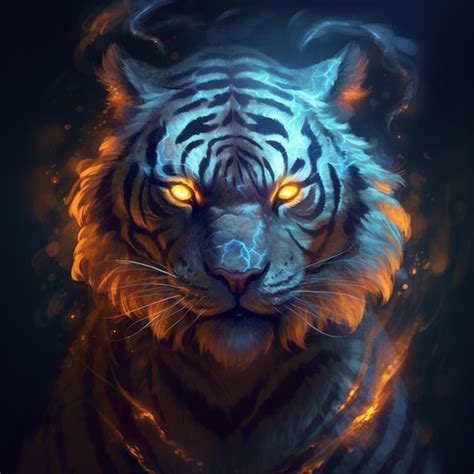 Premium Photo Painting Of A Tiger With Glowing Eyes And A Black