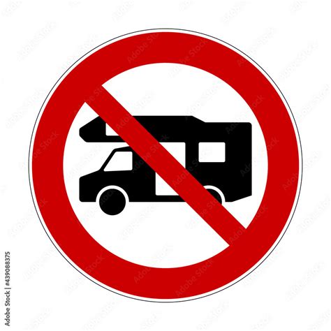 No Motor Caravan Road Sign Vector Illustration Of Red Crossed Out