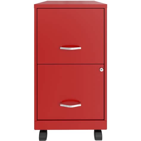 Pemberly Row 18in 2 Drawer Metal Mobile Smart Vertical File Cabinet Red