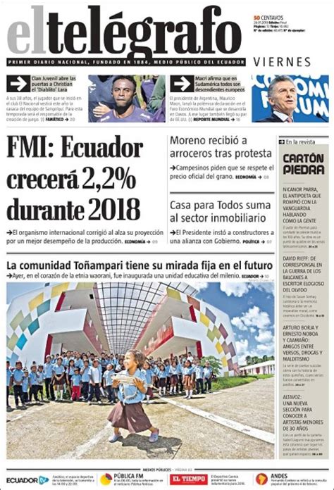 Periódico El Telégrafo Ecuador Periódicos De Ecuador Edición De Viernes 26 De Enero De 2018