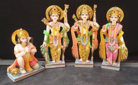 Painted Hindu White Marble Ram Darbar Statue For Worship Size Feet