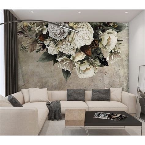 Gk Wall Design Dark Flower Bouqet Peony Blossom Classical Removable