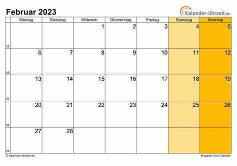 Februar Kalender Mit Feiertagen