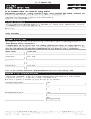 Fillable Online Cfs Edge Change Of Adviser Form Fax Email Print Pdffiller