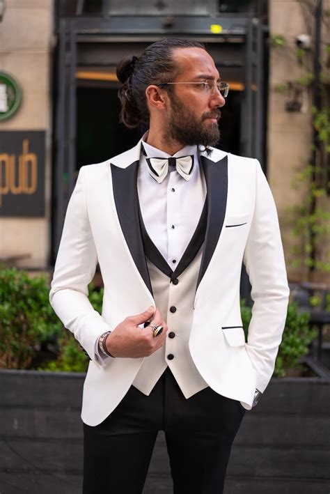 White Slim Fit Peak Lapel Tuxedo For Men Gentwith