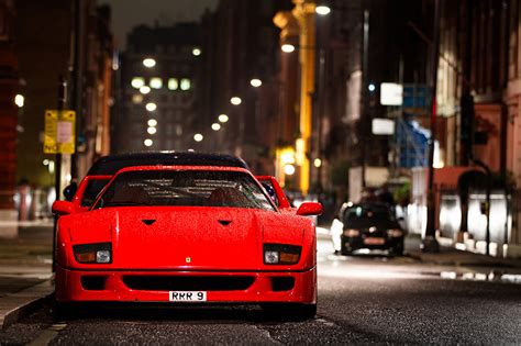 Bakgrundsbilder Ferrari F 40 Röd Bilar Framifrån Städer