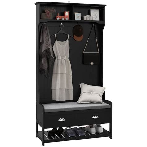 HOMCOM Black Hall Tree With Drawers 837 106V80BK The Home Depot