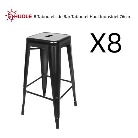 Tabourets de Bar Industriel HUOLE Lot de 8 Métal Noir Hauteur