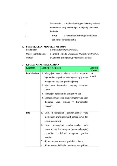 Rpp Kelas 4 Tema 2 Subtema 2 Pembelajaran 2