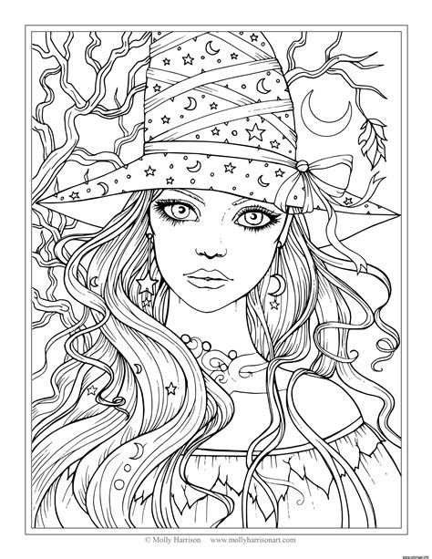 Coloriage Halloween Adulte Sorciere Jecolorie