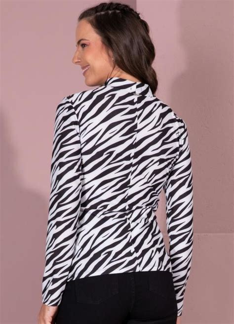 Quintess Blusa Gola Alta Zebra E Mangas Longas Em Mangas