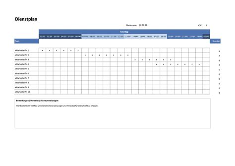 Arbeitsplan Vorlage für Excel kostenlos downloaden