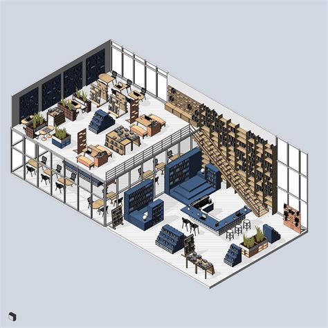 3D Model Revit Bookstore & Cafe | Toffu Co
