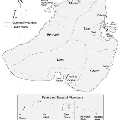 Map of Kosrae Island, Kosrae State, Federated States of Micronesia ...