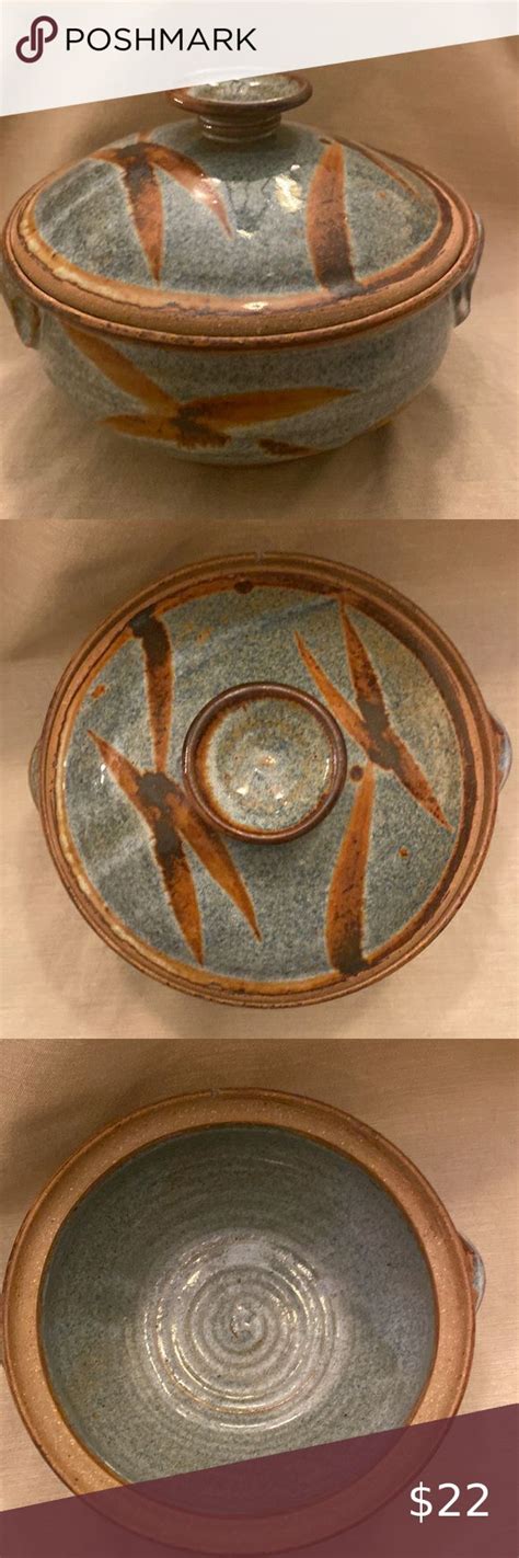 Studio Pottery Casserole With Lid Blue And Brown Hand Thrown