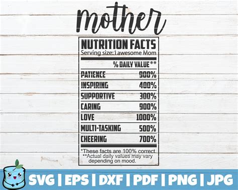 Mother Nutrition Facts Svg Cut File Commercial Use Instant Download