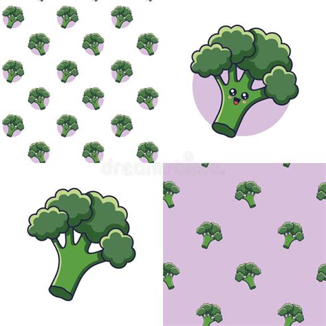 Conjunto De Lindos Patrones Kawaii Broccoli Ilustraci N De Icono De