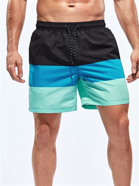 Men Color Block Swim Trunks Clothes Shorts Swimwear Fashion Mens Swim Trunks Men Beach