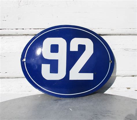 Enamel House Sign Number 92 Vintage Blue Porcelain Street