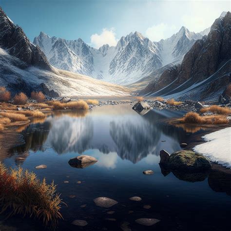 Premium Ai Image A Snowy Landscape With Mountains In The Background