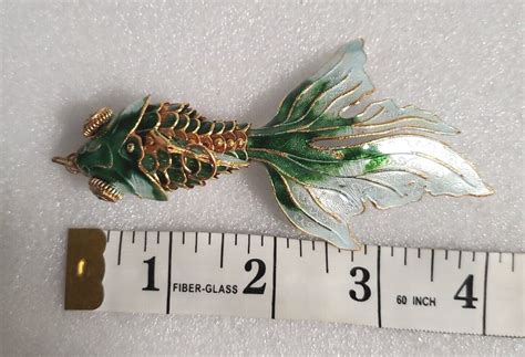 Chinese Cloisonne Enamel Articulated Fan Tail Koi Fis Gem