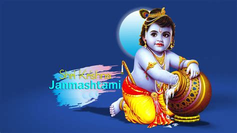 Little Krishna Butter Pot Blue Background God HD Krishna Wallpapers ...