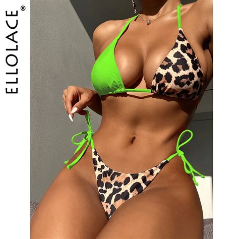 Ellolace Leopard Swimsuit 2022 New Micro Bikini Summer Beachwear Set