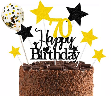 Buy Elicola 70th Birthday Cake Topper Set Black Gold Glittering 70th