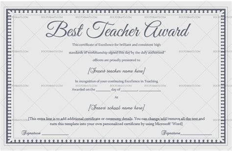 Best Teacher Award Certificate Indigo 1241 Doc Formats Teacher