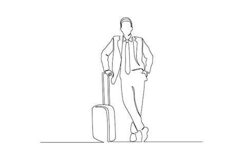 Premium Vector Continuous Line Drawing Of A Stylish Man With Suitcase