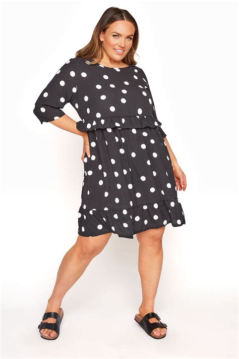 Limited Collection Black Polka Dot Frill Smock Dress Yours Clothing