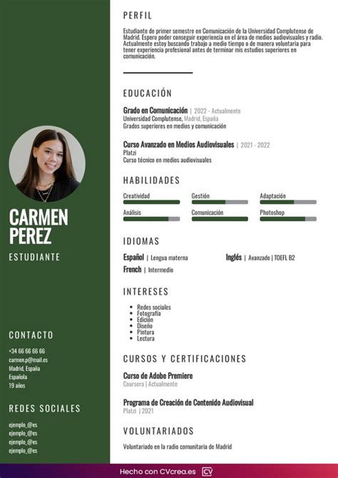 Ejemplo Currículum de Estudiante Cómo Hacer