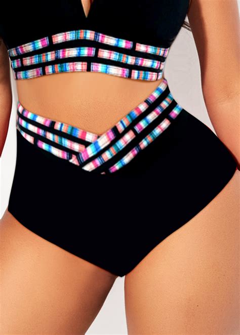 High Waisted Striped Black Bikini Bottom Modlily USD 9 98