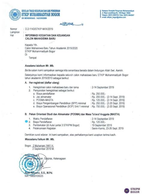 Pengumuman Informasi Kegiatan Keuangan Mahasiswa Baru Universitas