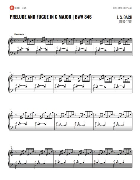 Johann Sebastian Bach Prelude In C Major Bwv Free Piano Sheet