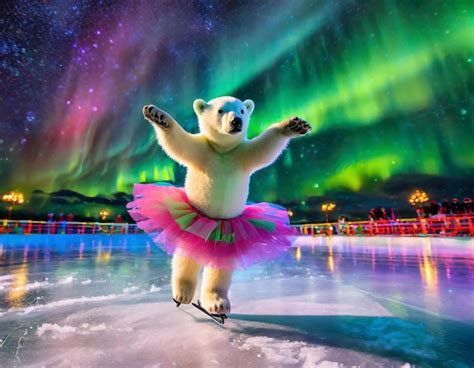 Premium Photo Beautiful Polar Bear Figure Skating Under A Vibrant