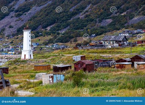 Autumn 2016 Magadan Russia Signal Lighthouse On The Shore Of The