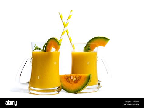 Sweet Melon Smoothie Juice Isolated On White Stock Photo Alamy