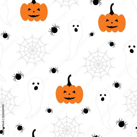 Seamless pattern Halloween Ghost pumpkin spider vector illustration ...