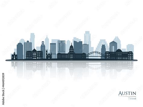 Austin skyline silhouette with reflection. Landscape Austin, Texas ...