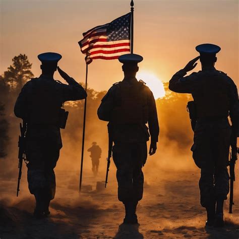 Premium Photo | Silhouettes of soldiers saluting the US flag