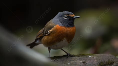 Fundo Robin Azul Em Uma Grande Pedra Na Floresta Fundo Um Redstart