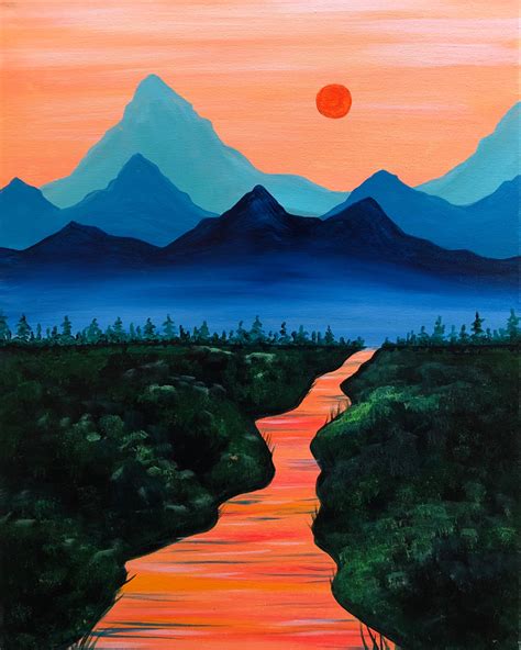 River Glow | Sunset canvas painting, Landscape art, Canvas painting