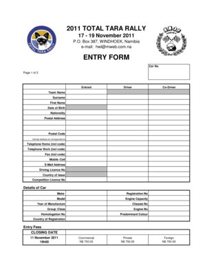 Fillable Online Total Tara Rally Entry Form Rallyworld Net Fax