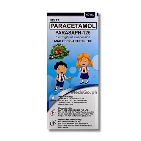 Parasaph 125 Paracetamol 125mg 5ml Suspension 60ml Price In The Philippines Medsgo Pharmacy