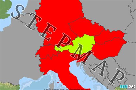 StepMap Österreich und seine Nachbarländer Landkarte für Mitteleuropa