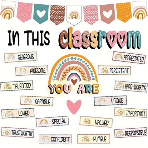 Null32pcs Classroom Bulletin Board Decorations Set Boho Rainbow