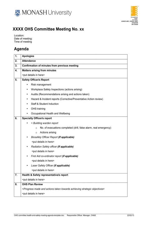 Printable Safety Committee Agenda Template Launcheffecthouston