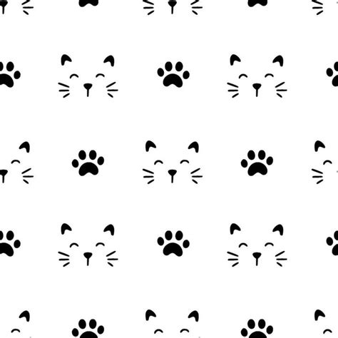 black  white cat paw prints pattern patinhas de gato borda
